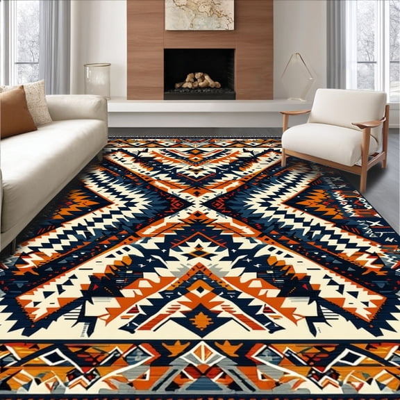 ODIKA 4'x6' Machine Washable Non-Slip Area Rug, Vintage Inspired with Intricate Geometric Motifs High Traffic Rug, Orange, 125992