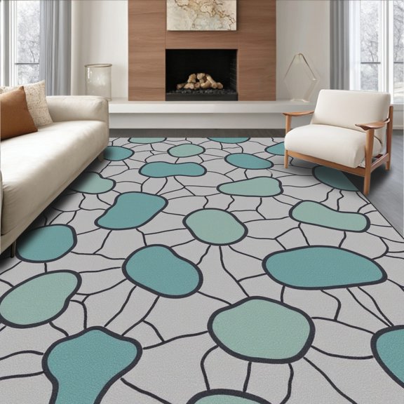 ODIKA 4' x 6' Machine Washable Non-Slip Area Rug, Terrazzo Pebble High Traffic Rug, Gray, 308758