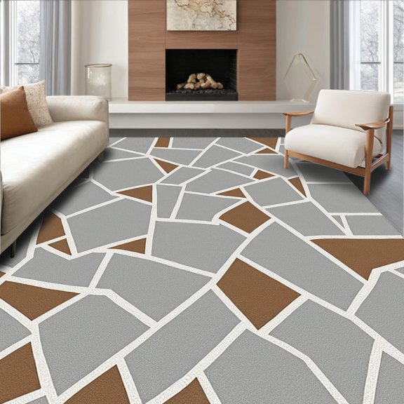 ODIKA 4' x 6' Machine Washable Non-Slip Area Rug, Terrazzo Quadrilateral High Traffic Rug, Gray, 453121