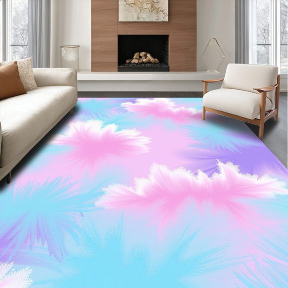 ODIKA 4' x 6' Machine Washable Non-Slip Area Rug, Tie-Dye Cloud High Traffic Rug, Pink, 531045