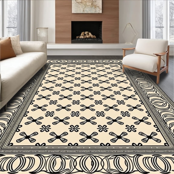 ODIKA 4' x 6' Machine Washable Non-Slip Area Rug, Traditional cross High Traffic Rug, Beige, 661255