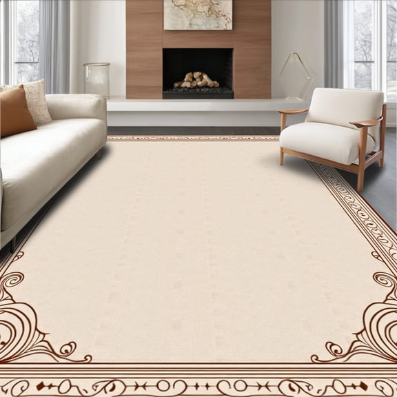 ODIKA 4'x6' Machine Washable Non-Slip Area Rug, Minimalist Solid Design with Subtle Textured High Traffic Rug, Beige, 377291