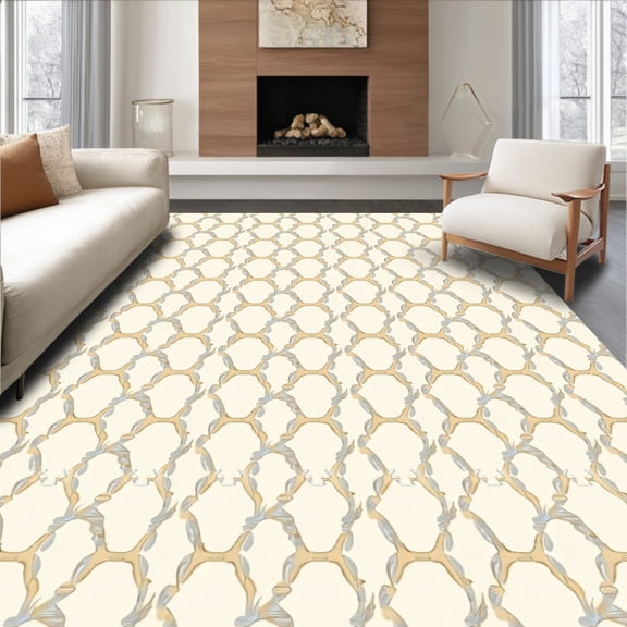 ODIKA 4'x6' Machine Washable Non-Slip Area Rug, Arctic Ice Sculpted High Traffic Rug, Beige, 365246