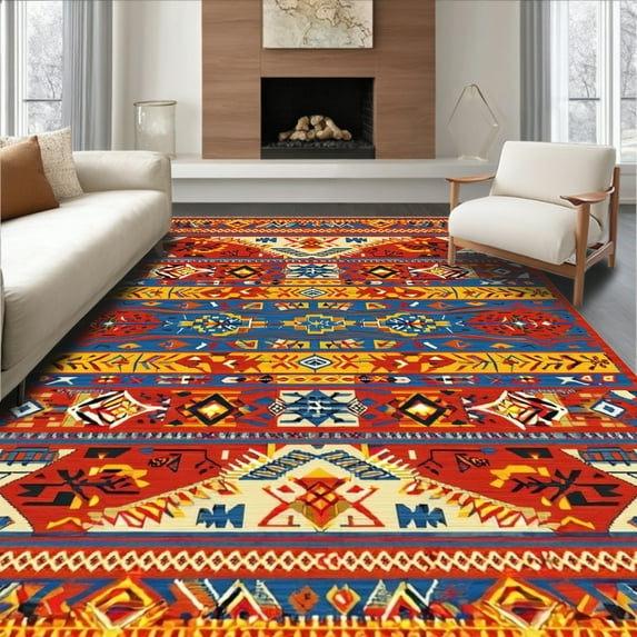 ODIKA 4'x6' Machine Washable Non-Slip Area Rug, Dynamic Eclectic Braided Aesthetic High Traffic Rug, Red, 20576