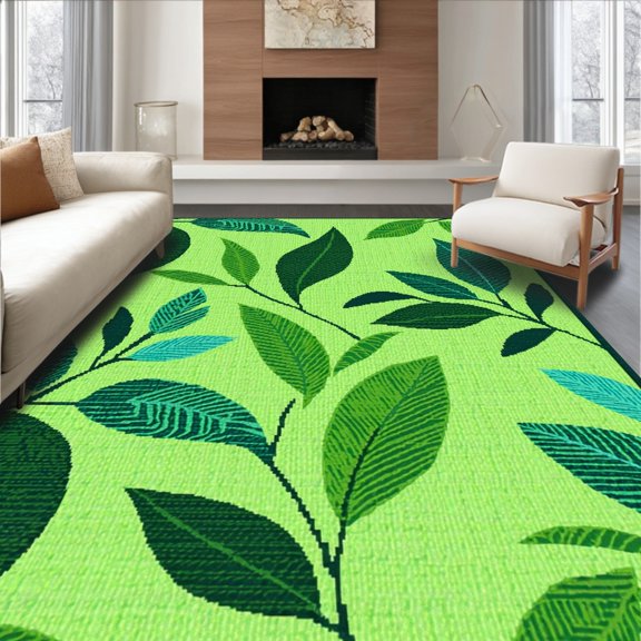 ODIKA 4' x 6' Machine Washable Non-Slip Area Rug, Tropical Leaf High Traffic Rug, Lime green, 277621
