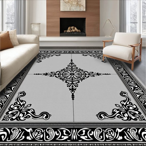 ODIKA 4' x 6' Machine Washable Non-Slip Area Rug, Victorian Medallion High Traffic Rug, Gray, 381951