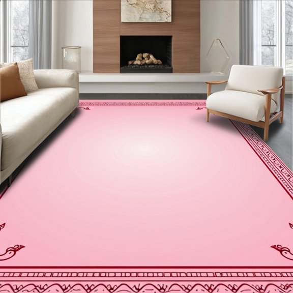 ODIKA 4'x6' Machine Washable Non-Slip Area Rug, Elegant Celebration Decorative Seasonal Base Cover High Traffic Rug, Pink, 741027