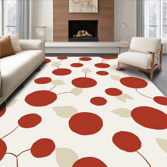 ODIKA 4' x 6' Machine Washable Non-Slip Area Rug, Whimsical Cherry High Traffic Rug, Red, 309607