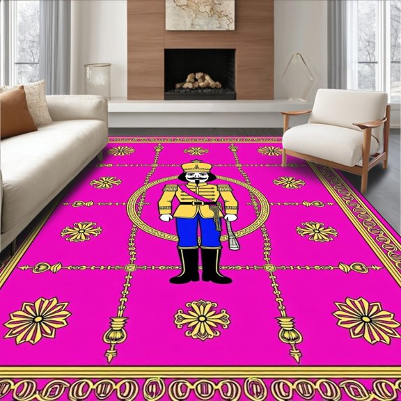 ODIKA 4' x 6' Machine Washable Non-Slip Area Rug, Whimsical nutcracker High Traffic Rug, Pink, 740221