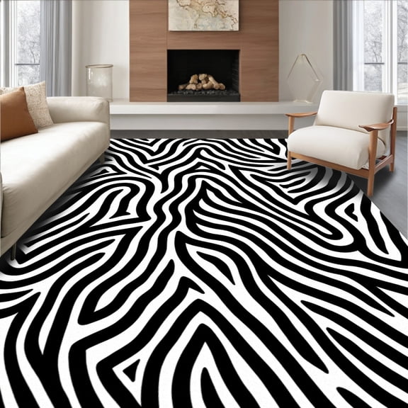 ODIKA 4'x6' Machine Washable Non-Slip Area Rug, Rhythmic Wave Decorative Surface High Traffic Rug, Black, 511229
