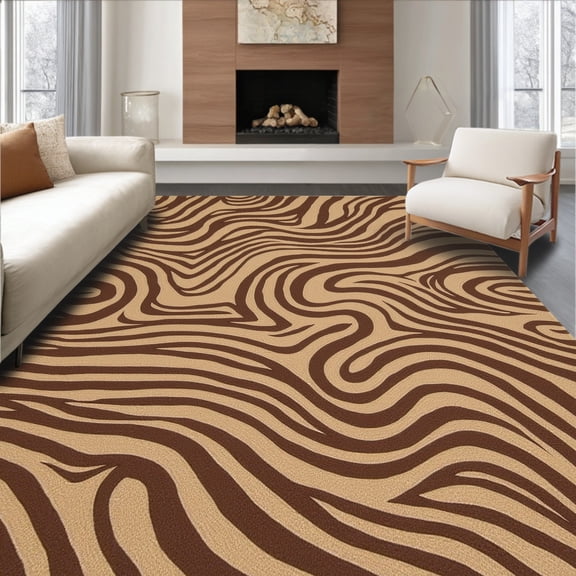 ODIKA 4'x6' Machine Washable Non-Slip Area Rug, Steppe Print Brindle High Traffic Rug, Brown, 298904