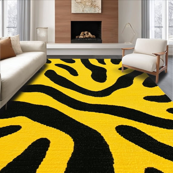 ODIKA 4'x6' Machine Washable Non-Slip Area Rug, Dynamic Zebra High Traffic Rug, Yellow, 115339