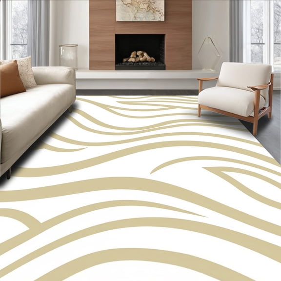 ODIKA 4'x6' Machine Washable Non-Slip Area Rug, Ripple Wave Neutral Non Shedding Modern Luxury High Traffic Rug, Beige, 562749