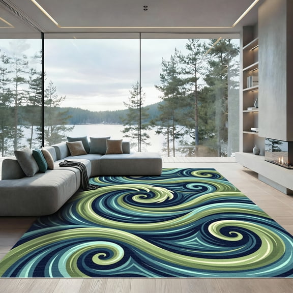 ODIKA 4' x 6' Machine Washable Non-Slip Area Rug, abstract geometric High Traffic Rug, Blue, 1017754