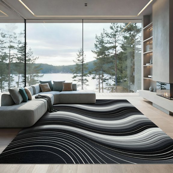 ODIKA 4' x 6' Machine Washable Non-Slip Area Rug, abstract geometric High Traffic Rug, Gray, 1017818