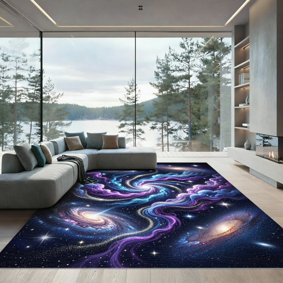 ODIKA 4' x 6' Machine Washable Non-Slip Area Rug, abstract print High Traffic Rug, Blue, 941132