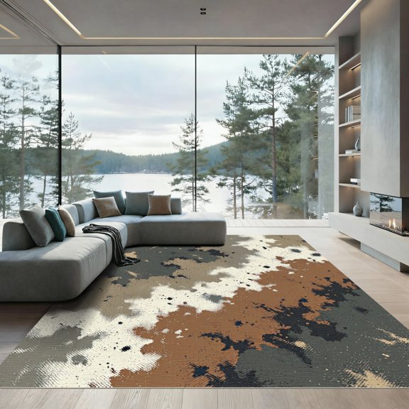 ODIKA 4' x 6' Machine Washable Non-Slip Area Rug, abstract print High Traffic Rug, Grey, 1358107