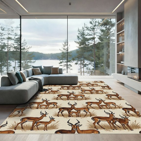 ODIKA 4' x 6' Machine Washable Non-Slip Area Rug, african print High Traffic Rug, Beige, 989912