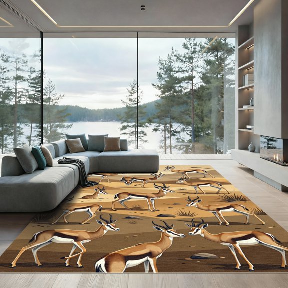 ODIKA 4' x 6' Machine Washable Non-Slip Area Rug, african print High Traffic Rug, Beige, 989942