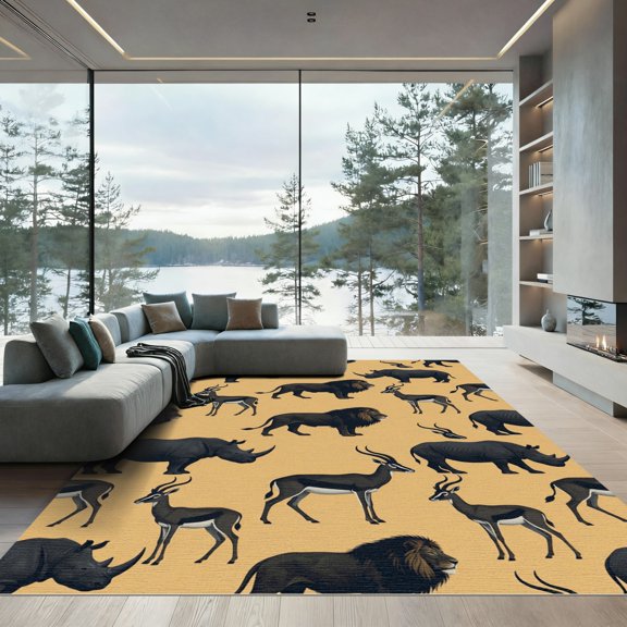 ODIKA 4' x 6' Machine Washable Non-Slip Area Rug, african print High Traffic Rug, Beige, 993938