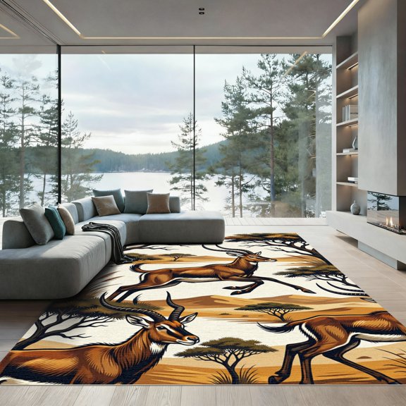 ODIKA 4' x 6' Machine Washable Non-Slip Area Rug, african print High Traffic Rug, Brown, 1187112