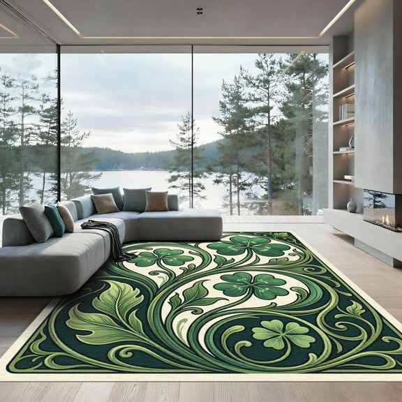 ODIKA 4' x 6' Machine Washable Non-Slip Area Rug, art nouveau floral High Traffic Rug, Green, 1300004