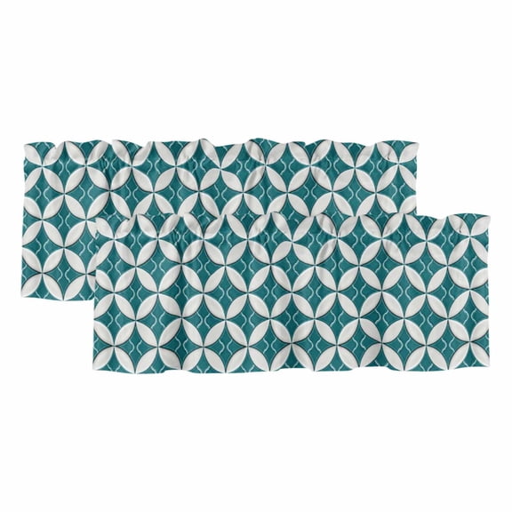 2 Pack Valances for Windows 54 x 18 Inch, Abstract Geometric Decorative Kitchen Curtain Valance, Vintage Rhombus Circle Texture Green Rod Pocket Short Curtains Window Treatment for Bathroom/Cafe