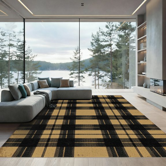 ODIKA 4' x 6' Machine Washable Non-Slip Area Rug, distressed plaid High Traffic Rug, Beige, 1247759