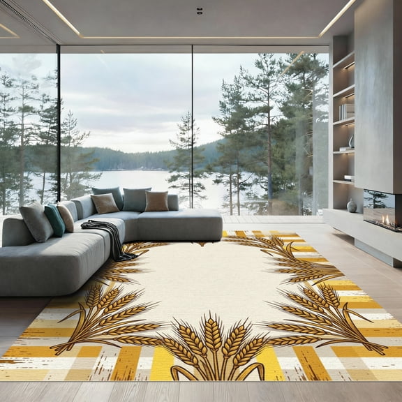 ODIKA 4' x 6' Machine Washable Non-Slip Area Rug, farmhouse plaid High Traffic Rug, Beige, 1299742