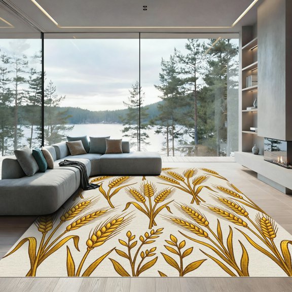 ODIKA 4' x 6' Machine Washable Non-Slip Area Rug, farmhouse print High Traffic Rug, Gold, 1299748