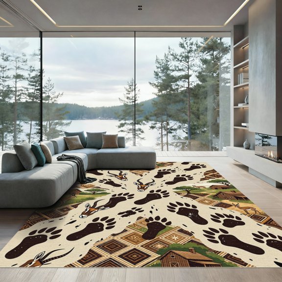 ODIKA 4' x 6' Machine Washable Non-Slip Area Rug, geometric geometric High Traffic Rug, Beige, 1159417