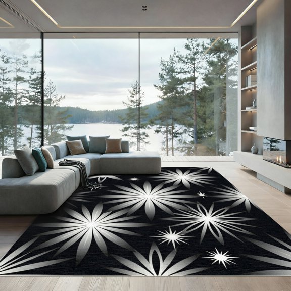 ODIKA 4' x 6' Machine Washable Non-Slip Area Rug, geometric geometric High Traffic Rug, Black, 933207