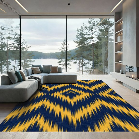 ODIKA 4' x 6' Machine Washable Non-Slip Area Rug, geometric geometric High Traffic Rug, Blue, 938003