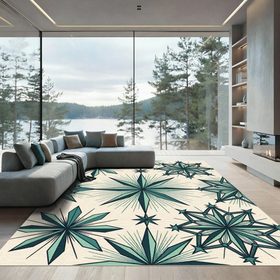 ODIKA 4' x 6' Machine Washable Non-Slip Area Rug, geometric geometric High Traffic Rug, Blue, 938967