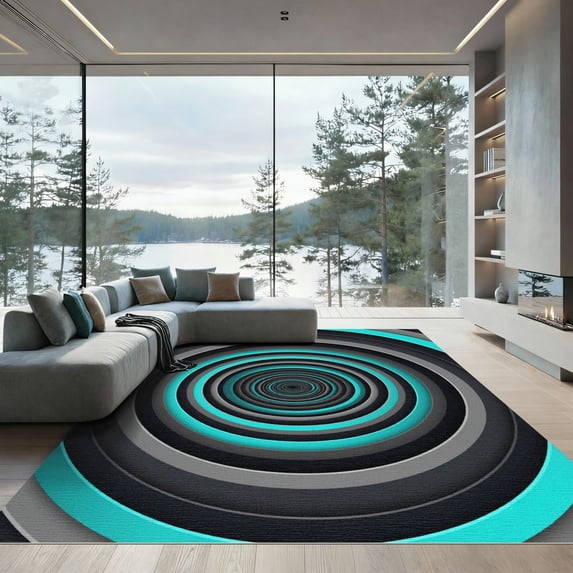 ODIKA 4' x 6' Machine Washable Non-Slip Area Rug, geometric geometric High Traffic Rug, Blue, 996388