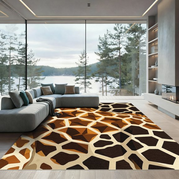 ODIKA 4' x 6' Machine Washable Non-Slip Area Rug, geometric geometric High Traffic Rug, Brown, 1003800