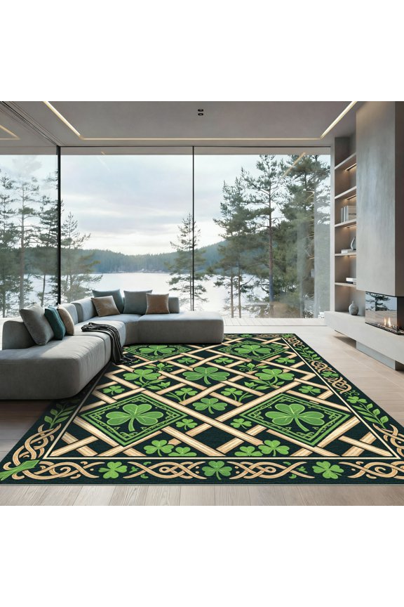 4' x 6' Machine Washable Non-Slip Area Rug, geometric geometric High Traffic Rug, Green, 1303457