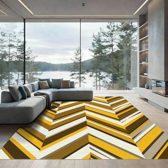 ODIKA 4' x 6' Machine Washable Non-Slip Area Rug, geometric geometric High Traffic Rug, Yellow, 965754