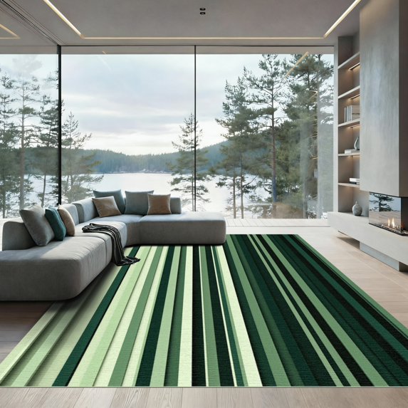 ODIKA 4' x 6' Machine Washable Non-Slip Area Rug, geometric striped High Traffic Rug, Green, 1274472