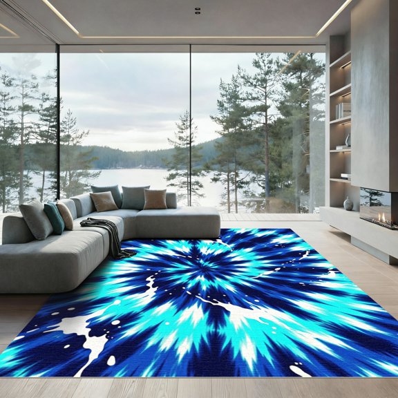 ODIKA 4' x 6' Machine Washable Non-Slip Area Rug, hippie print High Traffic Rug, Blue, 1251931
