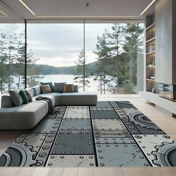 ODIKA 4' x 6' Machine Washable Non-Slip Area Rug, industrial geometric High Traffic Rug, Gray, 965656