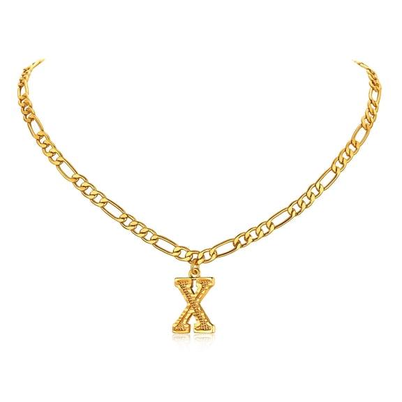 Silvora Gold Plated Initial X Necklaces for Women Figaro Chain 16 Inches Capital Letter Pendant Jewelry Gift for Grandmother Birthday Valentines Day Christmas