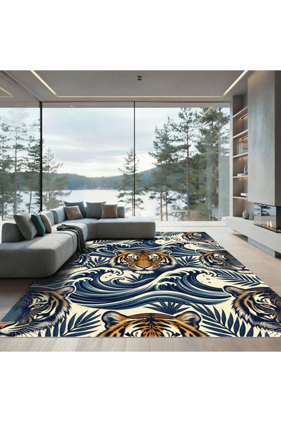 4' x 6' Machine Washable Non-Slip Area Rug, japanese print High Traffic Rug, Orange, 1307238