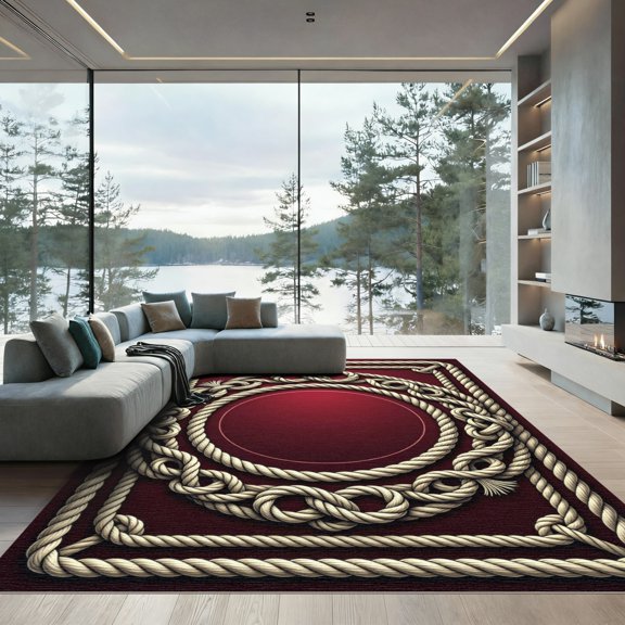 ODIKA 4' x 6' Machine Washable Non-Slip Area Rug, macrame bordered High Traffic Rug, Red, 941964