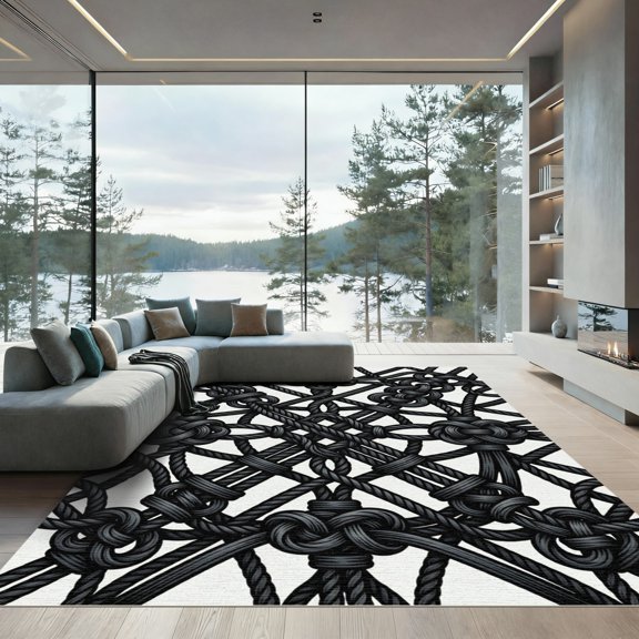 ODIKA 4' x 6' Machine Washable Non-Slip Area Rug, macrame geometric High Traffic Rug, Black, 933495