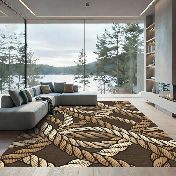 ODIKA 4' x 6' Machine Washable Non-Slip Area Rug, macrame geometric High Traffic Rug, Brown, 1263922