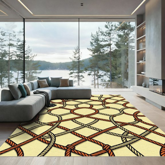 ODIKA 4' x 6' Machine Washable Non-Slip Area Rug, macrame geometric High Traffic Rug, Orange, 1312057