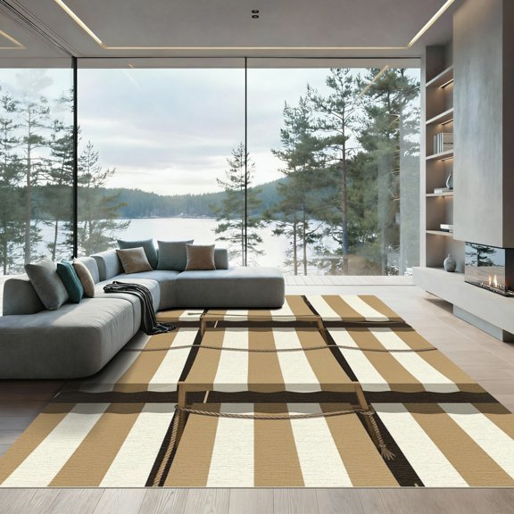 ODIKA 4' x 6' Machine Washable Non-Slip Area Rug, macrame striped High Traffic Rug, Beige, 981593