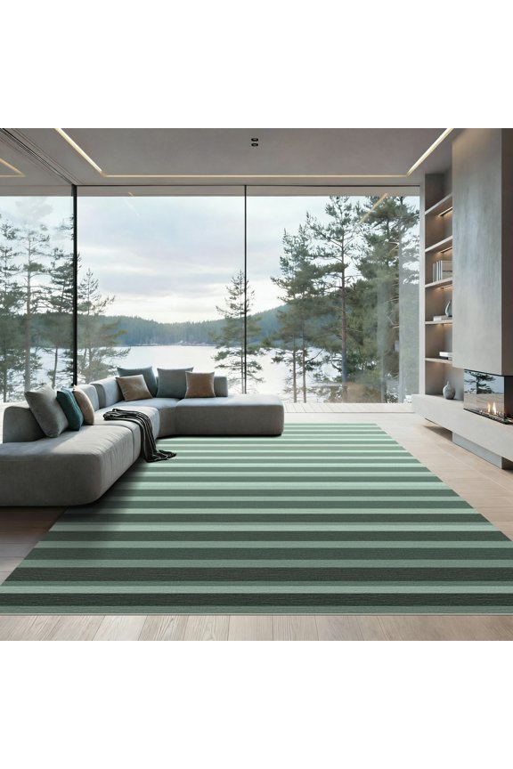 4' x 6' Machine Washable Non-Slip Area Rug, ombre striped High Traffic Rug, Green, 1296869