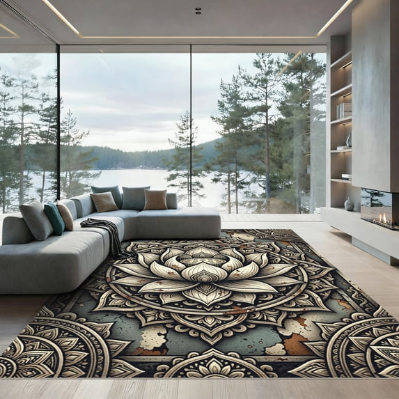 ODIKA 4' x 6' Machine Washable Non-Slip Area Rug, oriental geometric High Traffic Rug, Gray, 947790
